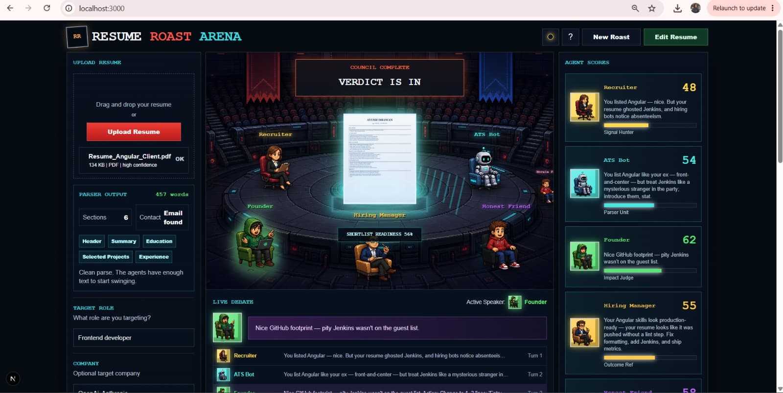 Resume Roast Arena — screenshot 1