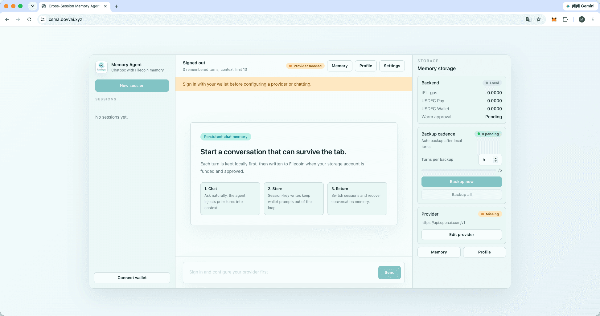 Cross-Session Memory Agent — screenshot 2