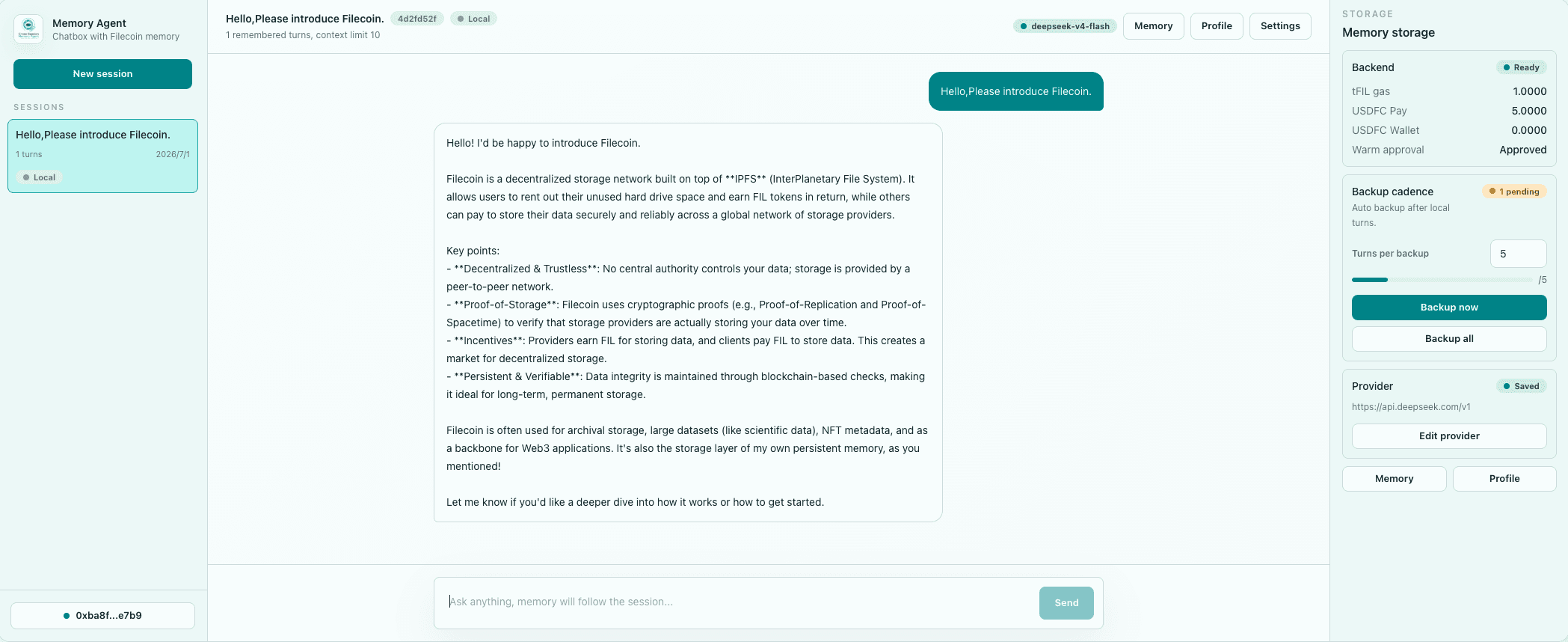 Cross-Session Memory Agent — screenshot 1