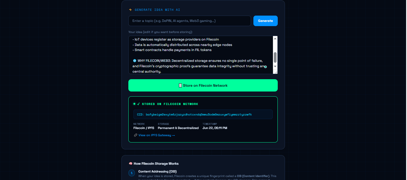 AI Idea Vault on Filecoin — screenshot 2