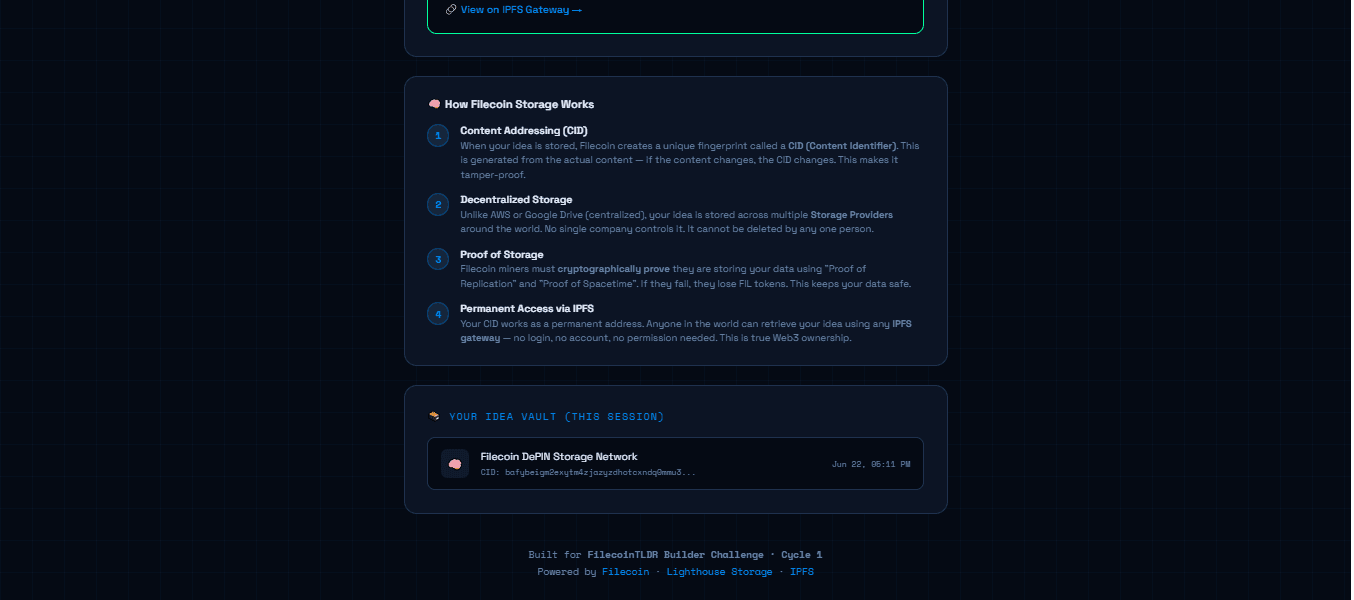 AI Idea Vault on Filecoin — screenshot 3