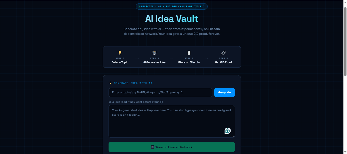 AI Idea Vault on Filecoin — screenshot 1